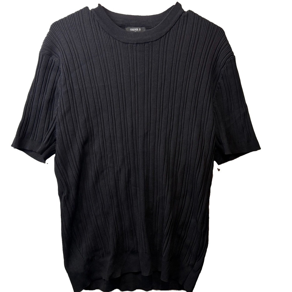 Forever 21 Women's Size L Black Ribbed Short Sleeve Pullover Sweater Crew Neck